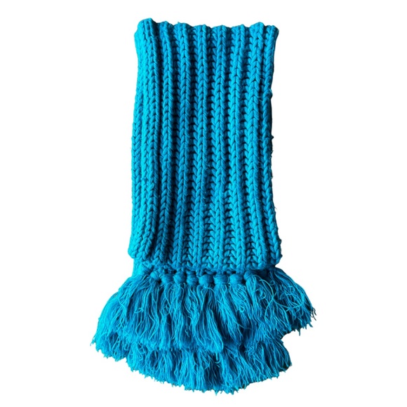 ECHO Bright Blue Chunky Cable Knit Knot Fringe Scarf - Picture 3 of 12